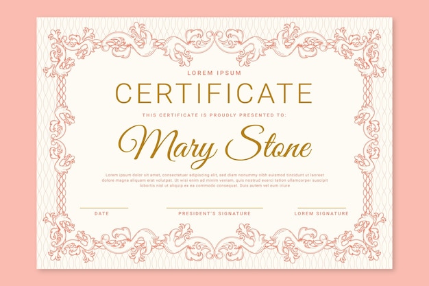 Vector engraving hand drawn ornamental certificate