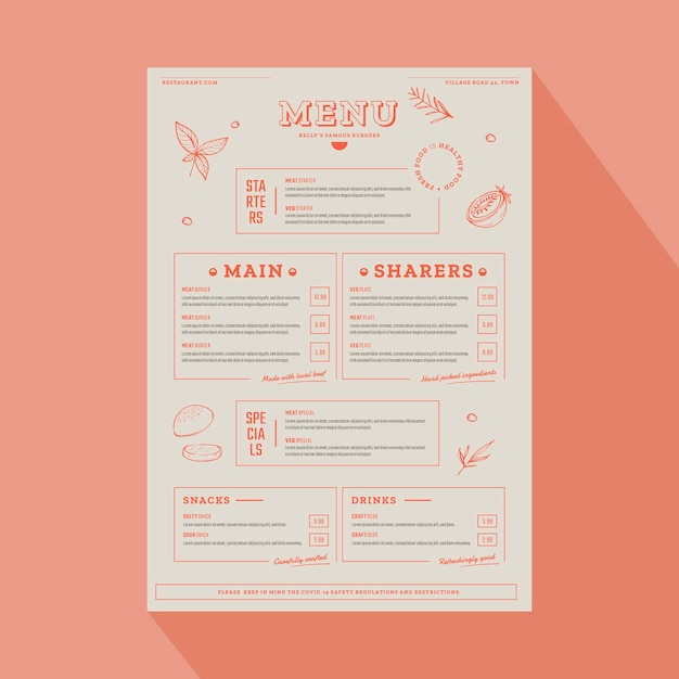 Vector engraving hand drawn rustic restaurant menu template