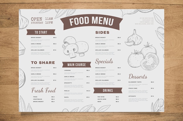 Vector engraving hand drawn rustic restaurant menu