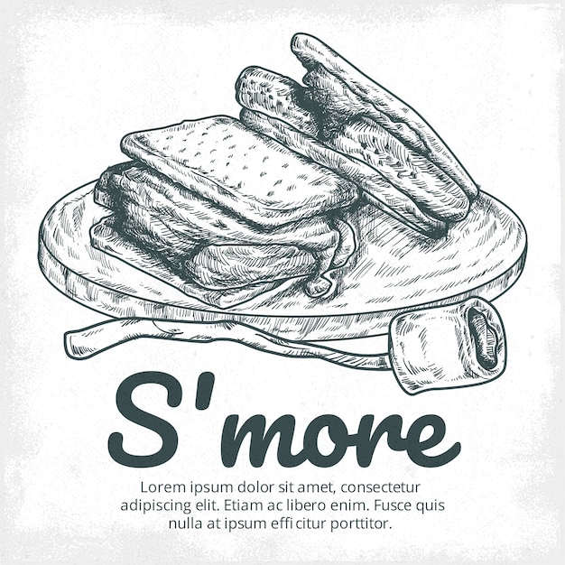 Vector engraving hand drawn s'mores dessert illustrated