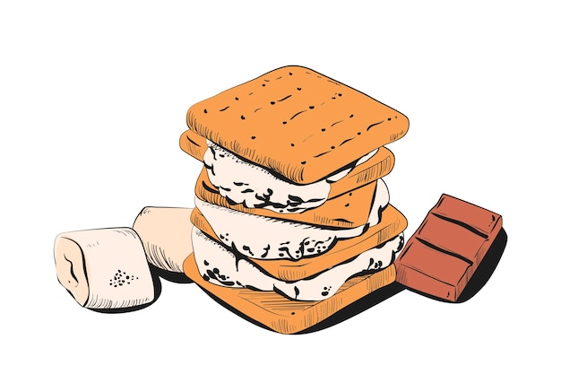 벡터 손으로 그린 s'mores 디저트 조각 그림