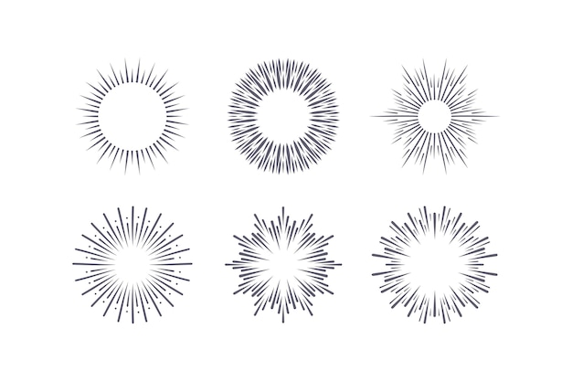 Vector engraving hand drawn sunbursts collection