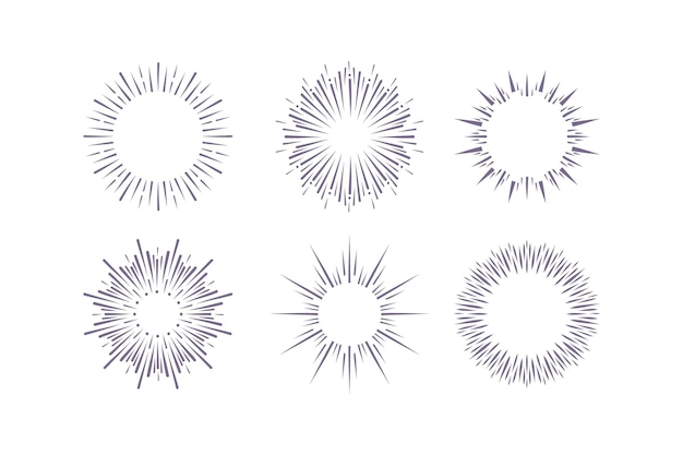 Vector engraving hand drawn sunbursts collection