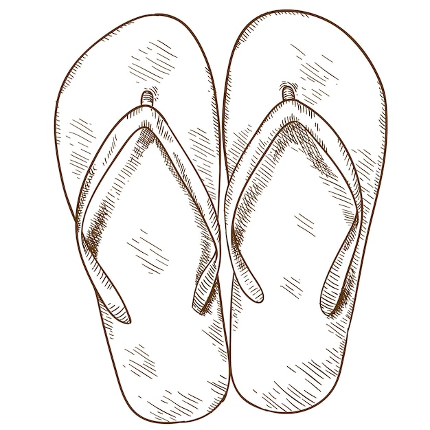 Vector engraving illustration of flip-flops