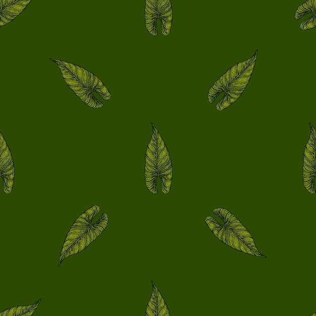 Engraving leaf araceae seamless pattern Vintage leaves background