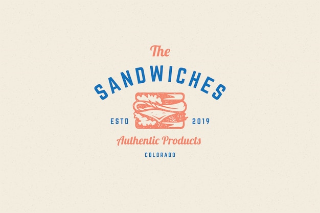 Engraving logo sandwich silhouette and modern vintage typography hand drawn style.