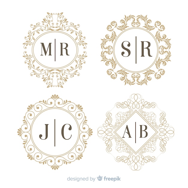 Vector engraving monogram wedding collection