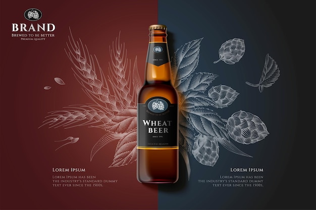 Vector engraving premium beer ad