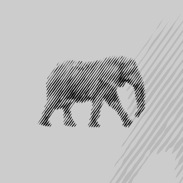 Engraving scratching elephant logo illustration