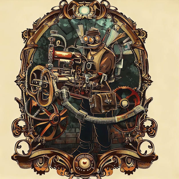 Enigmatic Contraption Artistic Tee with Adventurer and Mechanical Magic
