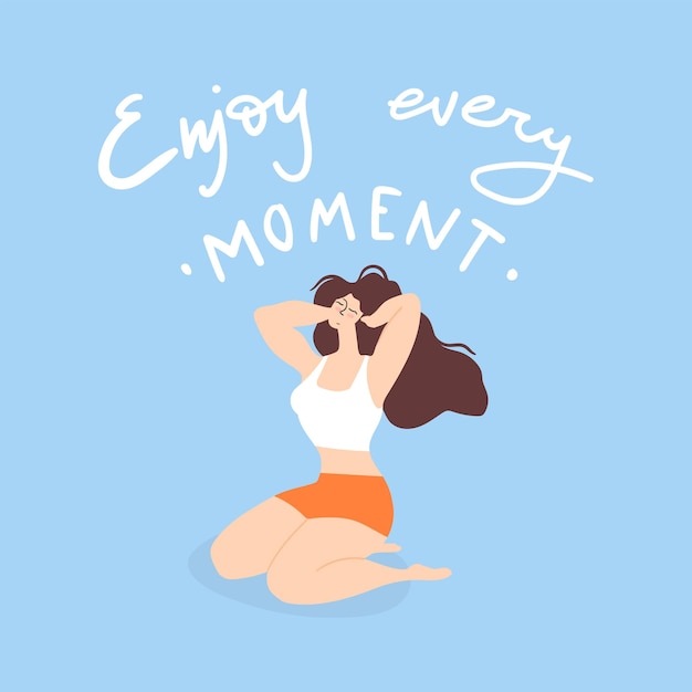 Vector enjoy every moment beautiful sporty woman sit in the floor concept illustration