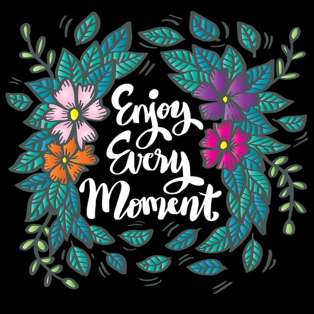 Enjoy every moment, hand lettering. Poster quotes.