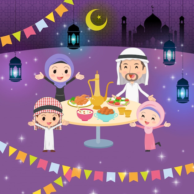 Goditi la famiglia islamica del ramadan