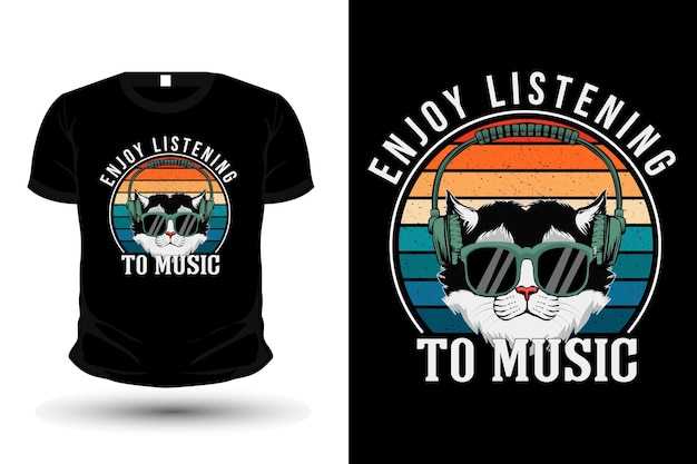 Enjoy listening to music illustration retro t-shirt design with cat