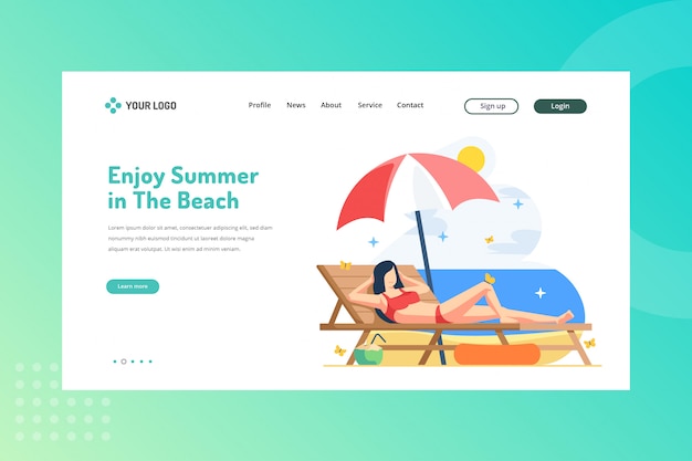 Enjoy summer in The Beach illustration for travelling concept on landing page