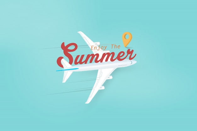 Enjoy summer of season travel with airplane. vector illustration