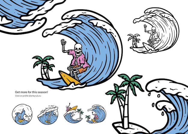 Divertiti con l'illustrazione delle vacanze del teschio di surf