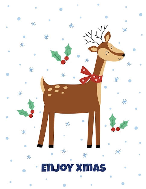 Enjoy Xmas greeting card with a cute reindeer Christmas print with funny deer us letter format