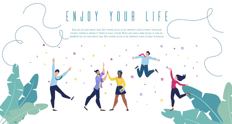 Vector あなたの人生を楽しむフラットベクトルバナーwebテンプレート