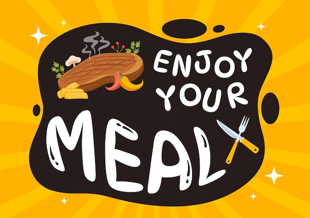 Enjoy your meal vector illustration a variety of delicious food in home or restaurant