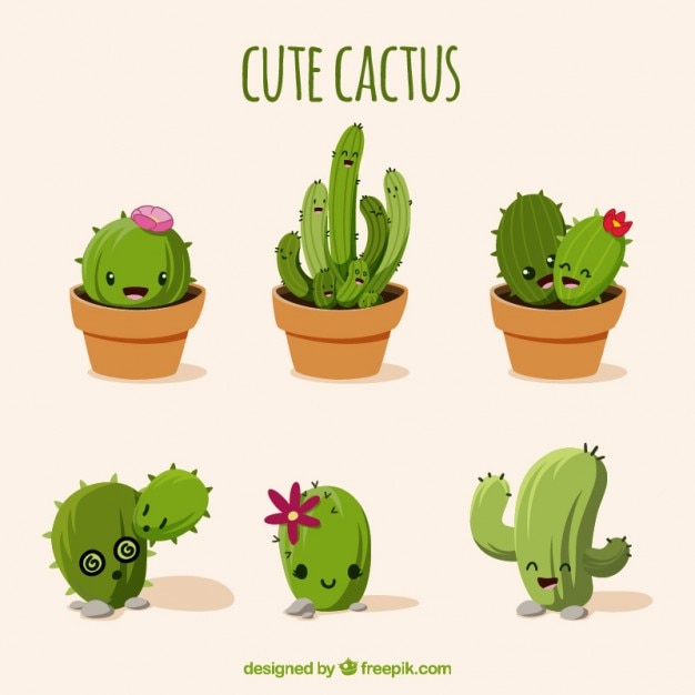 Vector enjoyable cacti set