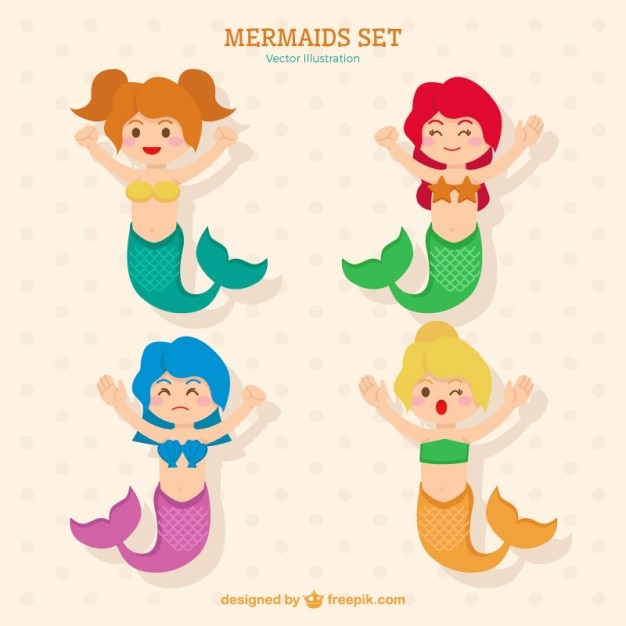 Vector enjoyable mermaids set