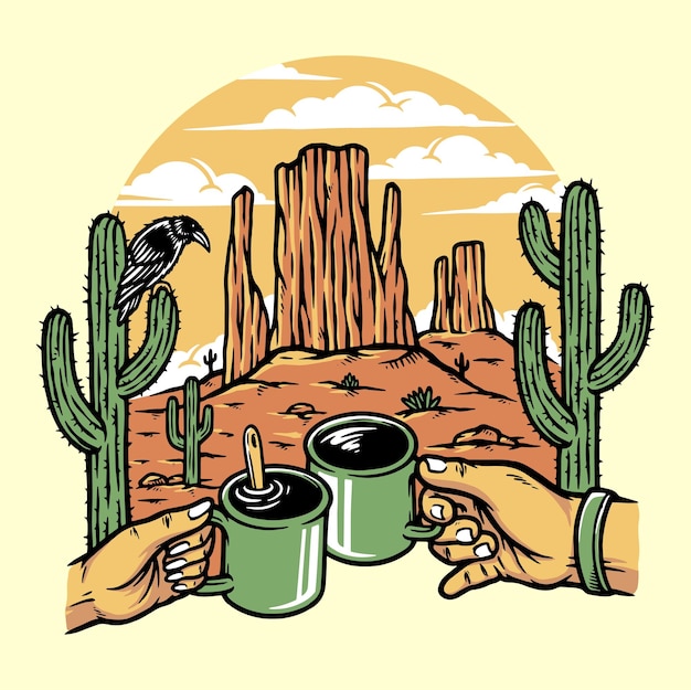 Vector enjoying coffee in the desert