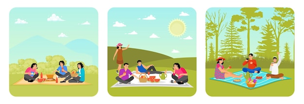 enjoying a picnic on the grass field picnic on green hill picnic on a spring day