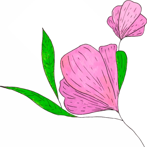 Vector enkele aquarel tak met een bloem. handgetekende illustratie