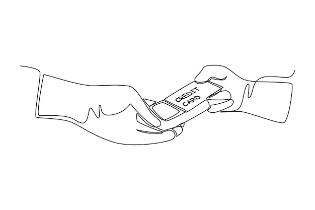 Enkele één lijntekening hand ontvangt creditcard Bank concept Continu lijntekening ontwerp grafische vectorillustratie