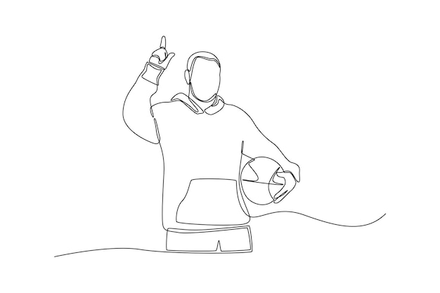 Enkele één lijntekening sportman met zijn basketbal naar boven wijzend concept continu lijntekening ontwerp grafische vectorillustratie