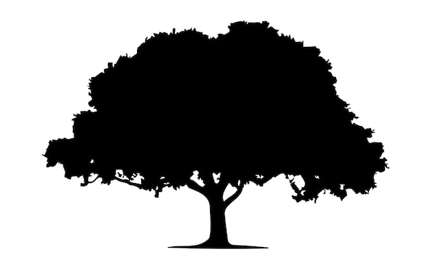 Enkele grote eik en bladeren silhouet vector geïsoleerd op wit natuur milieu boom icon