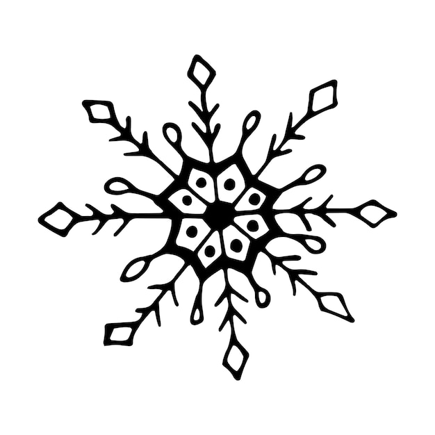 Enkele hand getekende sneeuwvlok. Doodle vectorillustratie. Winterelement voor wenskaarten, posters, stickers en seizoensontwerp. Geïsoleerd op witte achtergrond