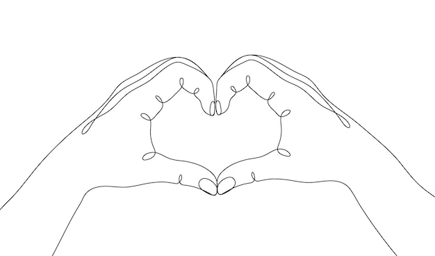 Enkele lijn getekende handgebaren, minimalistische menselijke handen die liefde, romantisch, relatieteken tonen. Dynamisch continu éénregelig grafisch vectorontwerp