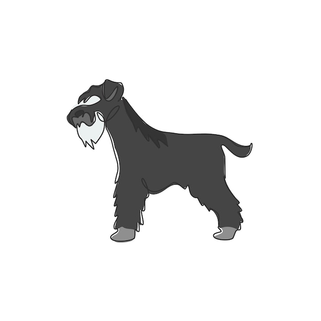 Enkele lijntekening van schattige Dwergschnauzer Rasechte hondenmascotte voor vriendelijk huisdierpictogram