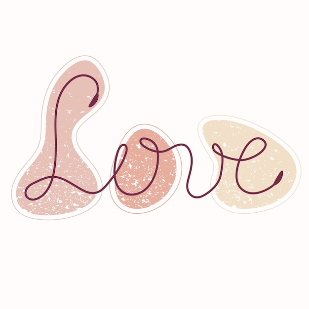 Enkele lijntekening van woord liefde met getextureerde kleurvlekken Vector handgetekende lijnkunststijl