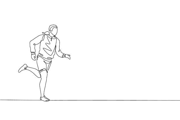Enkele ononderbroken lijntekening runner man met hoodie uitgevoerd aan de stadszijde Sport ontwerp vector