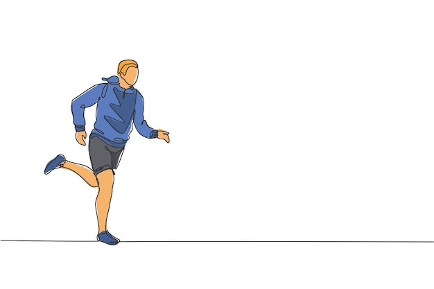 Enkele ononderbroken lijntekening runner man met hoodie uitgevoerd aan de stadszijde Sport ontwerp vector