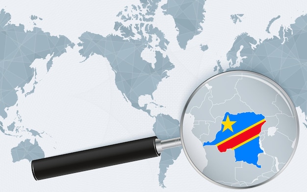 アメリカ中心世界地図上のコンゴ民主共和国の拡大地図 コンゴ民主共和国の拡大地図と国旗