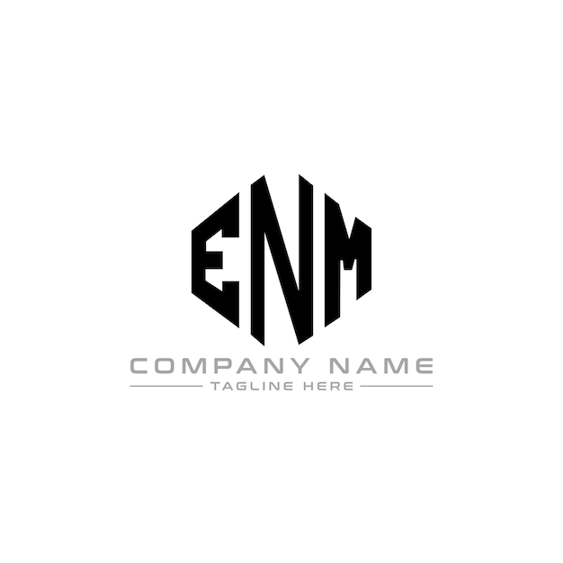 Vettore design del logo a lettere enm con forma di poligono enm poligono e forma di cubo design del logo enm esagono vettoriale modello del logo colori bianco e nero enm monogramma business e logo immobiliare