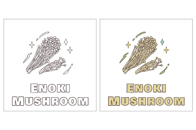 Enoki Mushroom Hand Drawn Раскраски Страница