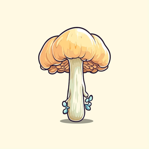 Vettore enoki fungo kawaii illustrazione dei cartoni animati