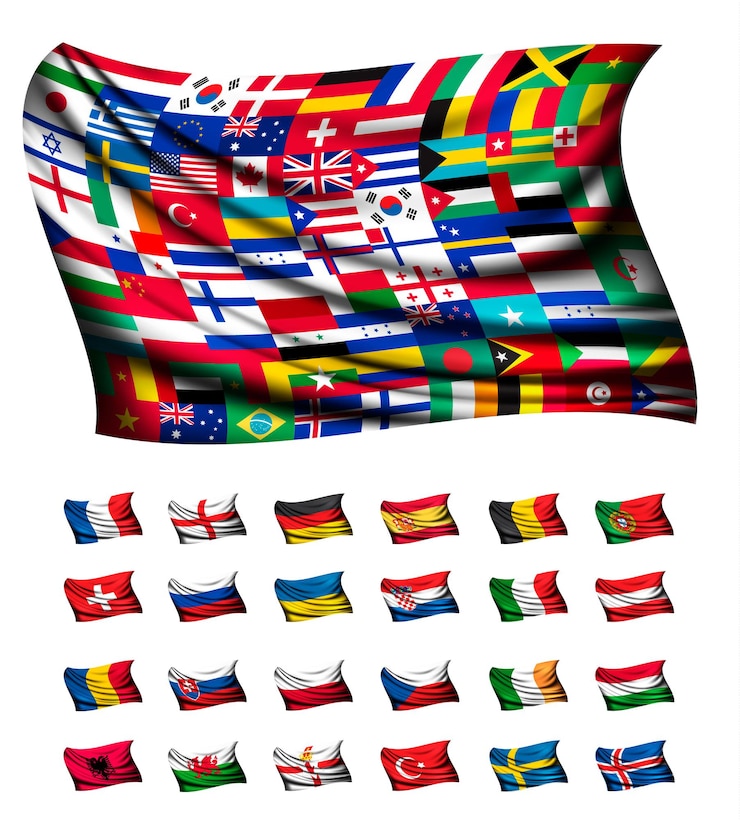 Vector enorme vlag, bestaande uit verschillende landen. vector.
