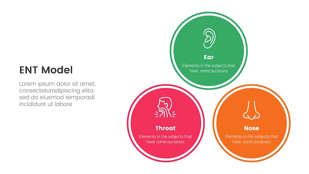 Ent gezondheidsbehandeling ziekte infografie 3-punts stadium sjabloon met balans piramide cirkel stapel driehoek structuur voor dia presentatie