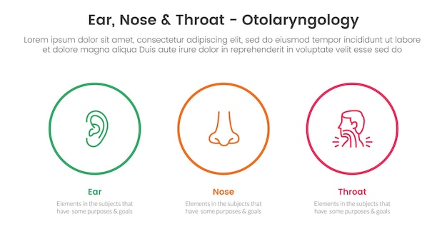 ent health treatment disease infographic 3 point stage template with big circle outline horizontal for slide presentation