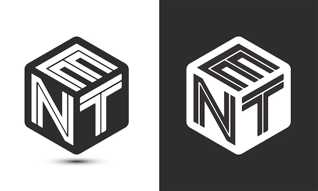 イラストレーターキューブロゴベクトルロゴ現代アルファベットフォントオーバーラップスタイルを使用したENT文字ロゴデザイン