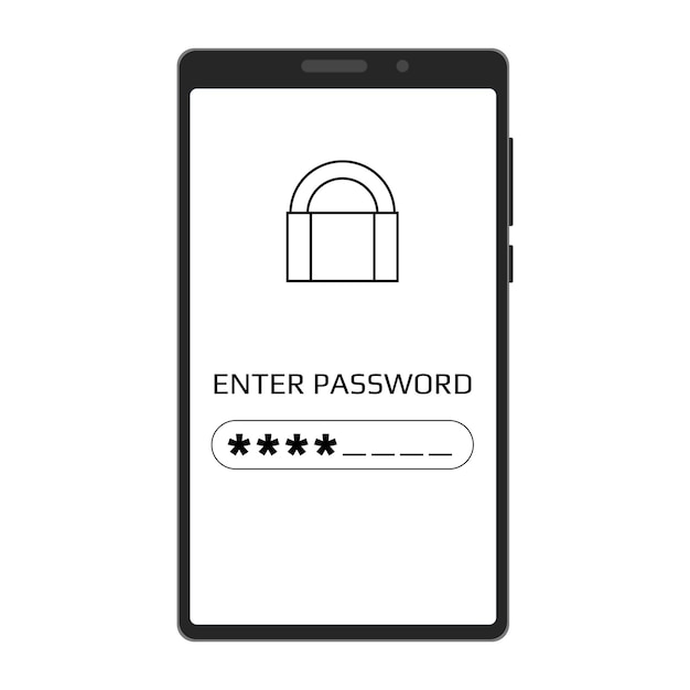 Enter password concept in mobile phone screen isolated on white Smartphone with a password field and asterisks Vector illustration