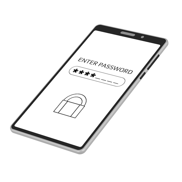 Enter password concept on mobile phone screen in isometric projection isolated on white Smartphone with a password field and asterisks Vector illustration