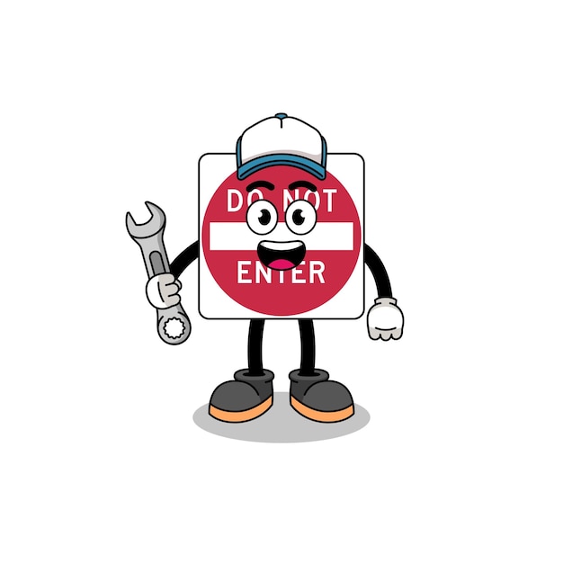 Do not enter road sign illustration cartoon as a mechanic