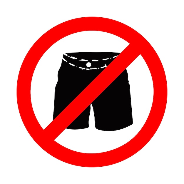 Do not enter in shorts with a red forbidding sign and a flat vector icon